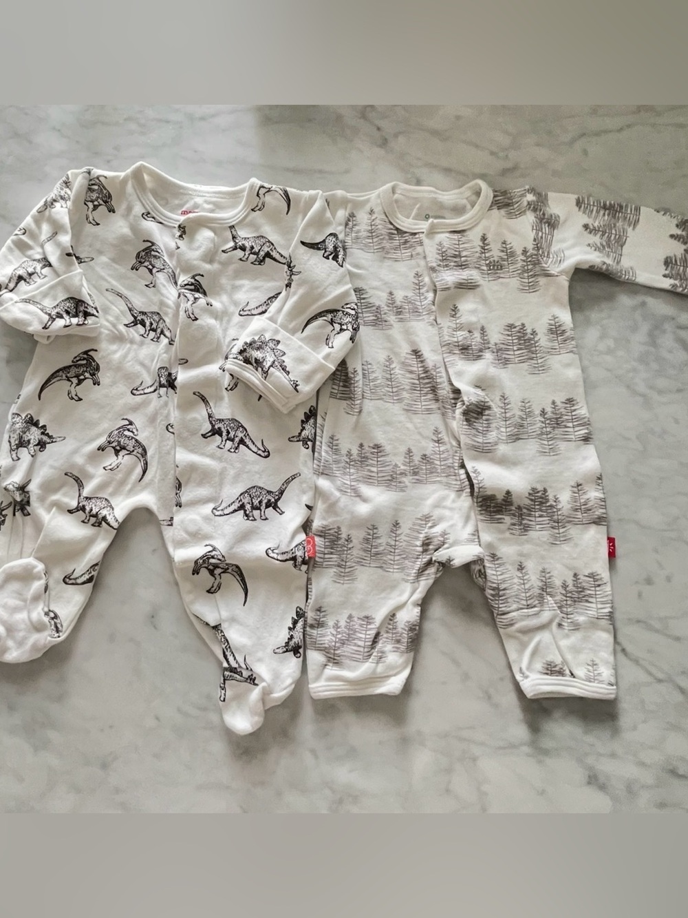 Magnetic Me White & Gray Baby One-Piece Set with Dinosaur and Forest Prints